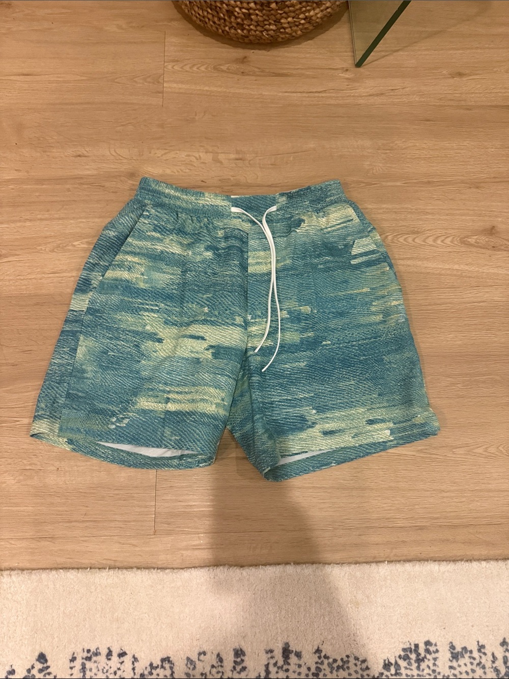 lululemon athletica Teal and Light Green Patterned Swim Trunks
